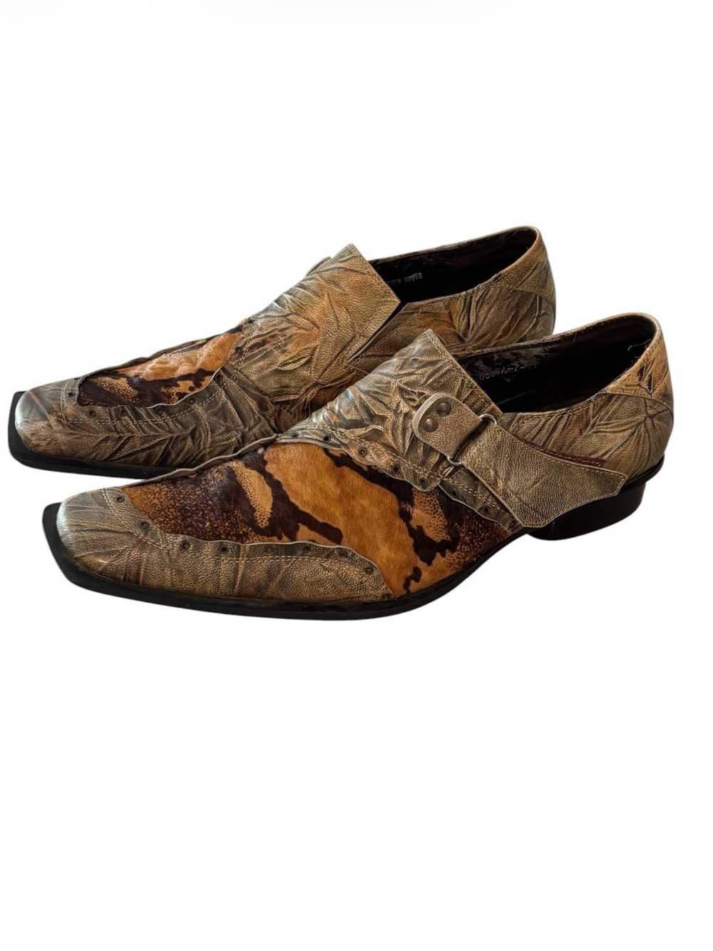 Zota Men's Brown Leather Patterned Dress Shoes